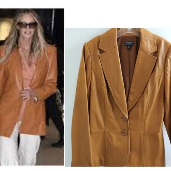 Vintage Jackets & Blazers - ASO Supermodel Elle McPherson BUTTERY LEATHER Jacket Sz M Mustard Yellow Y2K Vnt